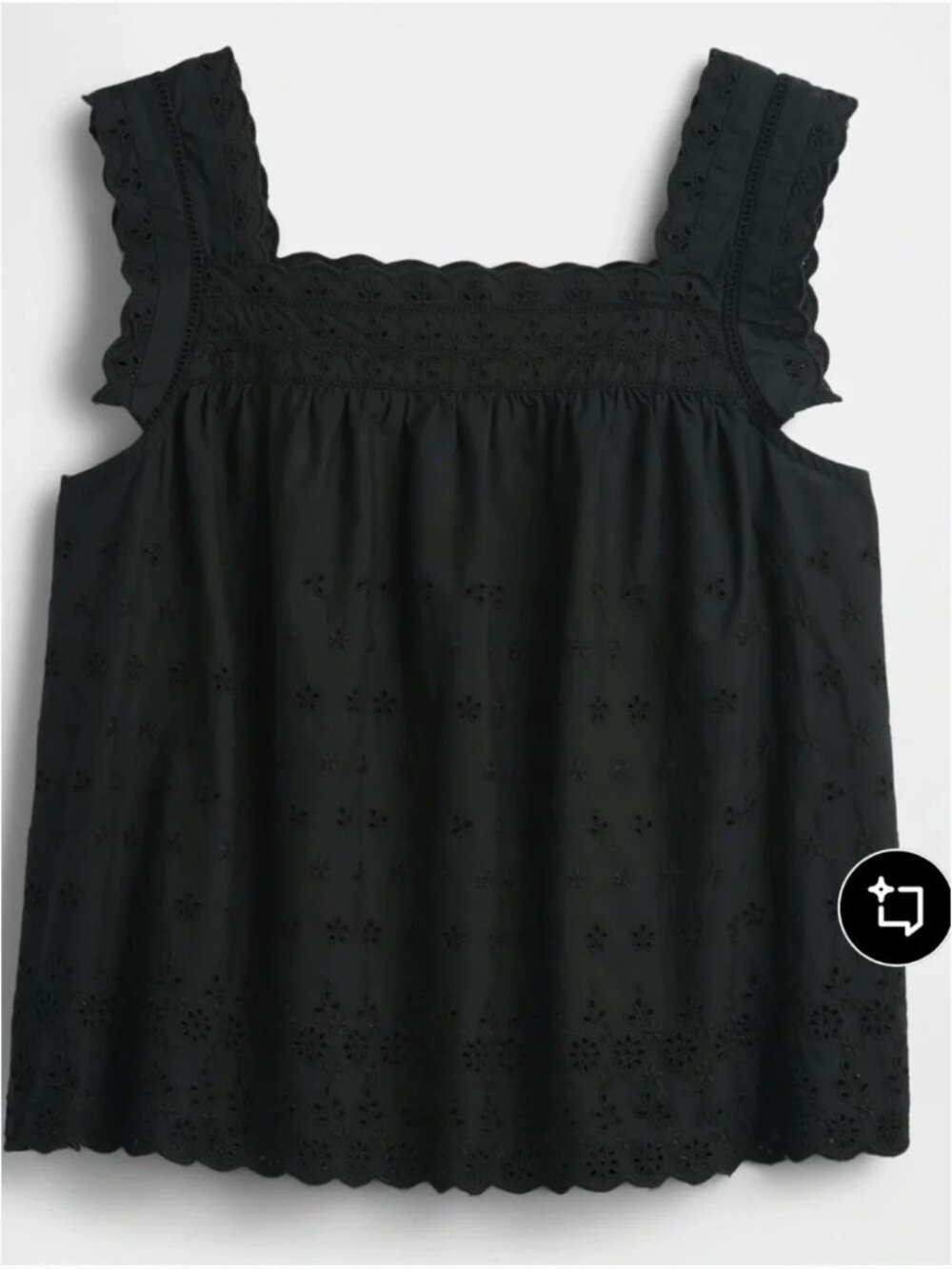 Black Eyelet Square-Neck Tank with Scalloped Straps - Picture 10 of 10